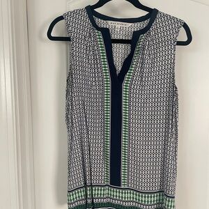 Max Studio Navy and Green Geometric Sleeveless Blouse